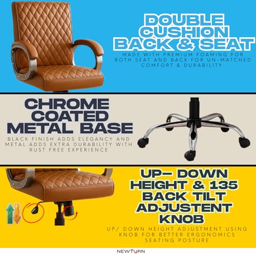 Image of NEWTURN Beta Mid Back Office Chair, Brown Leatherette Ergonomic Design with Height Adjustment, Metal Chrome Base, 360 Swivel for Study and Work from Home & 1 yrs Parts Replc. Warranty