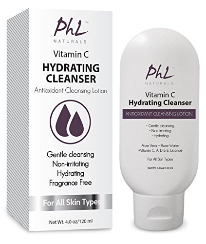 PHL Naturals Sensitive Skin Hydrating Facial Cleanser | Gentle Antioxidant Lotion with Aloe Vera, Rose Water and Licorice | Fragrance-Free for All Skin Types (4 oz./120 ml)