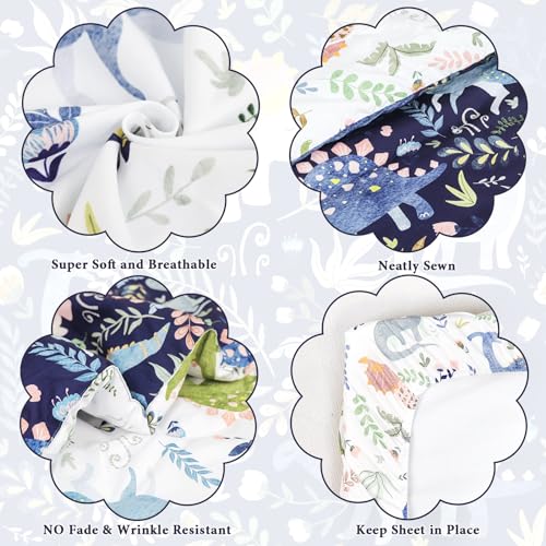 Image of Pea Pod 4 Piece Dinosaur Toddler Bedding Set for Boys, Premium Blue Toddler Comforter Set Crib Sheets Set Includes Flat Top Sheet, Fitted Sheet, Comforter, Envelope Pillowcase,Ultra Soft