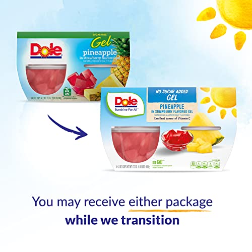 Dole Fruit Bowls Pineapple In Sugar Free Strawberry Gel, Gluten Free Healthy Snack, 4 Oz, 24 Total Cups #TOP1