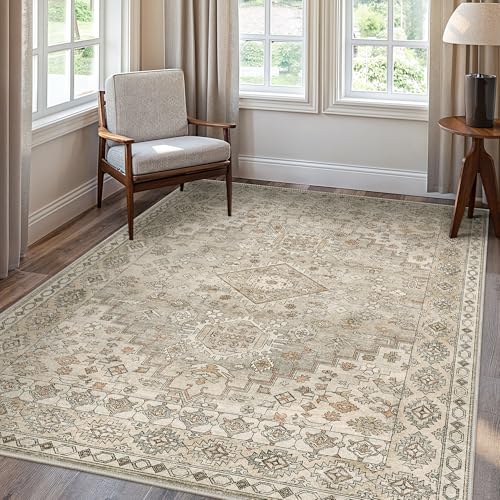 GENIMO Machine Washable 8x10 Area Rugs for Living Room, Non Slip Vintage Rugs, Low Pile Lightweight