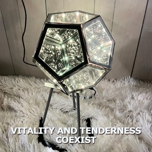 Infinity Mirror Tunnel Light – Lampada reattiva al suono RGB, segnale al neon pentagonale con telecomando e interfaccia USB, luci notturne perfette per giochi, feste di Halloween, compleanni