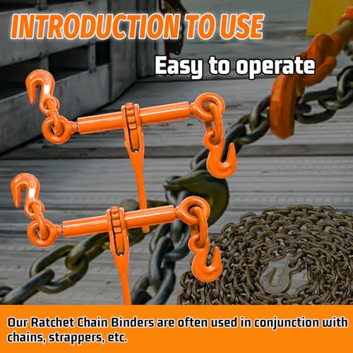 Image of Ratchet Binder 1 /4''- 5 /16'', Load Binder with G70 Grab Hooks, Adjustable 1 /4 inch Binder for 1 /4 Chains, 2200 Pounds Working Load Limit- Heavy Duty Ratchet Chain Binders (2 Pack)
