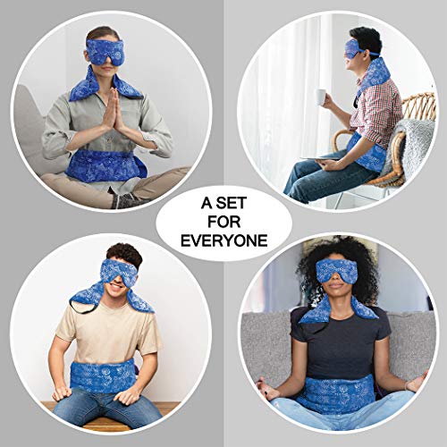 Hot Pockets® Natural Full Treatment Set for Hot & Cold Therapy - Reusable Microwaveable Heating Pads & Lavender Eye Mask for Relaxation - Blue Flower