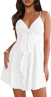 Women Sleeveless Sexy V Neck Summer Dress for Women Casual Flowy Beach Club Party Spaghetti Strap Mini Sundress