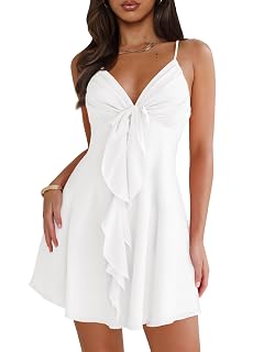 Women Sleeveless Sexy V Neck Summer Dress for Women Casual Flowy Beach Club Party Spaghetti Strap Mini Sundress - Amazon product rated Grade A