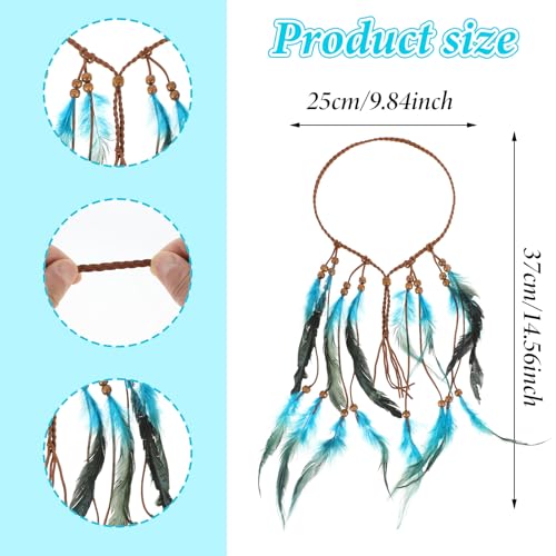guduling Native American Headdress,Indian Headdress,Boho Indian Feather Headband,Hippie Headbands for Women, Native American Hair Accessories for Women and Girls (Blue)