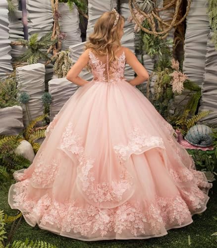 Flower Girl Dresses for Wedding Floral Appliques Girls Princess Pageant Ball Gown Tulle First Communion Dress2