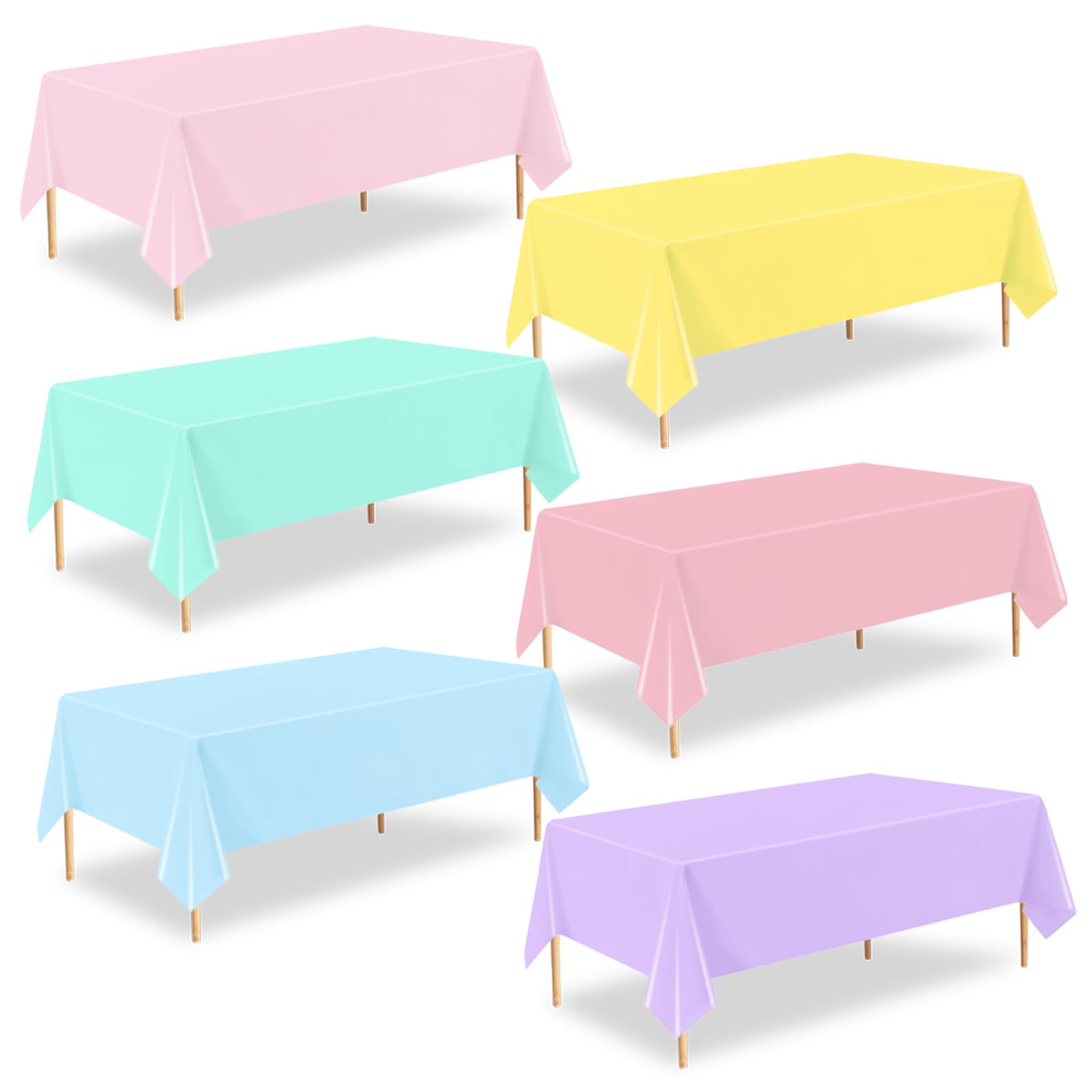 6 Pack Plastic Pastel Tablecloth,54 X 108 Inch Disposable Colorful Mix Rectangle Tablecloth,Ice Cream Table Cloth for Baby Shower,Birthday,Wedding,Spring Easter and Summer Party Decorations