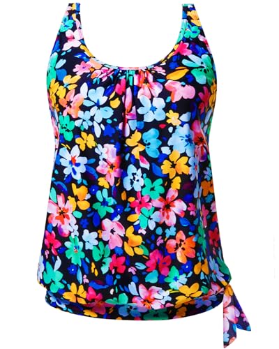 Image of Yonique Womens Blouson Tankini Top Only Loose Fit Swim Top No Bottom Modest Swimsuit