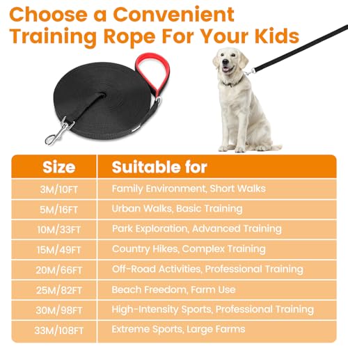 HAPPY HACHI Schleppleine für Hunde, 3m /5m /10m /15m /20m /25m /30m /33m Nylon Hundeleine mit Handschlaufe, Trainingsleine mit D-Karabiner,Lange Hundeleine,für Gehorsamkeitstraining (Schwarz, 10m)