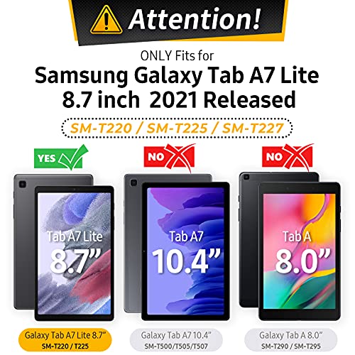 Timecity Case for Samsung Galaxy Tab A7 Lite 2021 8.7\'\' SM-T220/T225/T227 with Screen Protector, Heavy Duty Rugged Full-Body Protective Case with 360 Rotating Stand, Hand/Shoulder Strap Case, Black