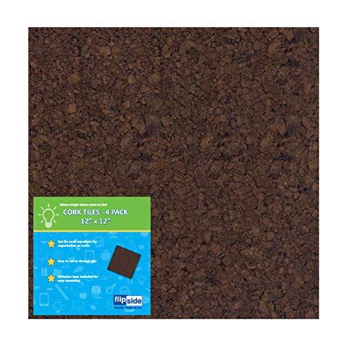 Flipside Flp12058 Dark Cork Tiles, 12" X 12", Pack Of 4, Cork, Brown #TOP2