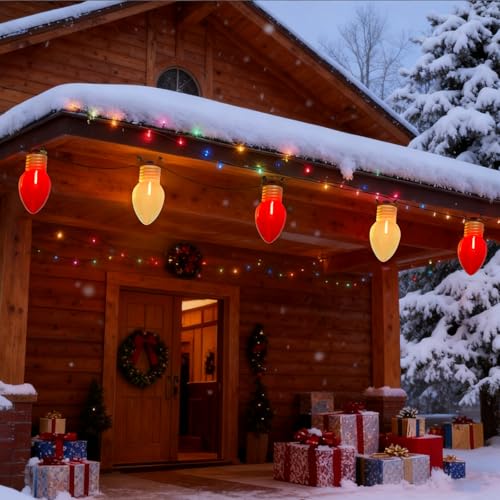 Jumbo Xmas String Lights Outdoor 16Ft Large Christmas Hanging Lights with 10 5 LED Giant Red and White Bulbs Waterproof Plug in Vintage Christmas Decorations for Outside Roof Yard Garden Holiday