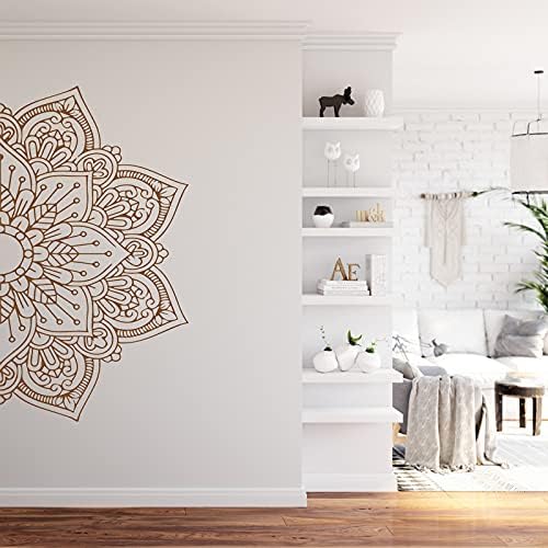Half Mandala Wall Decal, Boho Indian Mandala Namaste Flower Wall Sticker, Headboard Master Bedroom Bohemian Décor, Removable Lotus Yoga Meditation Art Murals Décor for Living Room, Bedroom, TV Wall