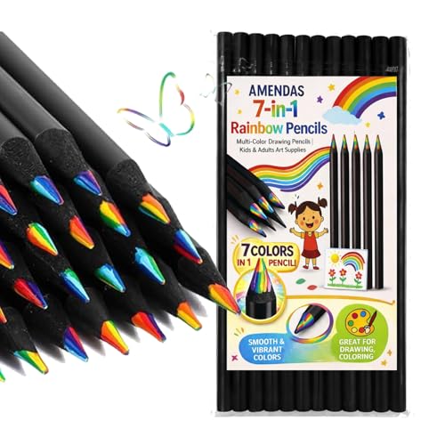 Image of AMENDAS 12 Colors Rainbow Pencils for Kids and Adults, Multi-Colored Wooden Pencils for Drawing, Sketching, and Coloring, Pre-Sharpened Art Supplies for Boys and Girls