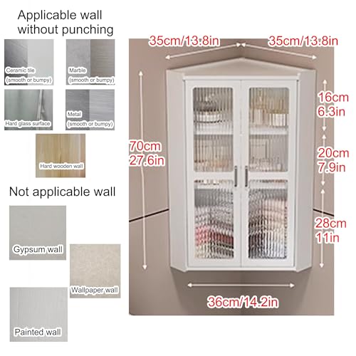 Armadietto da parete con anta, ideale per riporre il bagno sopra il WC, cucina, lavanderia o dormitorio, design trasparente per un'organizzazione salvaspazio