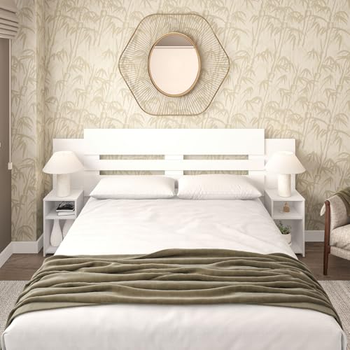 Consejos para Comprar Cabecera y Buros los 5 mejores. 48 MOBI Cabecera Queen Verona – Respaldo de Madera Color Blanco - Dos Buros Empotrados - Largo 234cm x Alto 110cm – Recamara