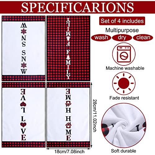 Oudain 4 Pcs Buffalo Plaid Kitchen Dish Towels 18 X 28 Inch Seasonal Valentine's Day Dish Towels Anniversary Wedding Towels Love Home Absorbent Drying Tea Towels Dish Cloths Rugs #TOP1