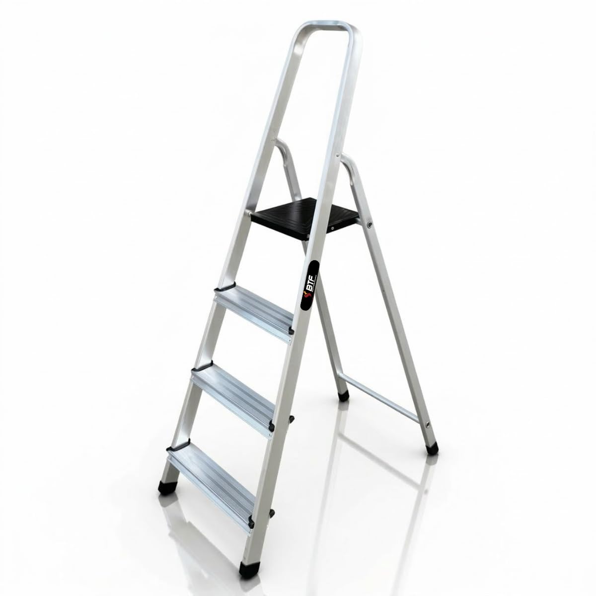 Escaleras Plegables de Aluminio 4 Peldaños | BTF Escalera Plegable Doméstica Tijera Ligera con Antideslizante, Carga 150 kg, Altura 2,6 m, Certificada en Europa