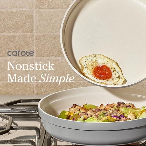 Image of Carote 20pcs Ceramic Cookware Set with Detachable Handles, Pots and Pans Set Non Stick, RV Kitchen Cooking Pot and Pan, Dishwasher Safe, Non-toxic Induction Cookware PFAS and PFOA Free, Grey