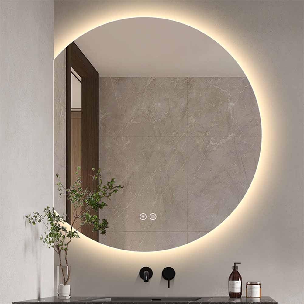 SXFSDOU LED Half Circle Decorative Mirror 3 Color Lighted Vanity Moon 100x90cm Backlit Dimming Makeup Wall Mounted Shatter-Proof Defogging for Bathroom Dresser(Right semicir