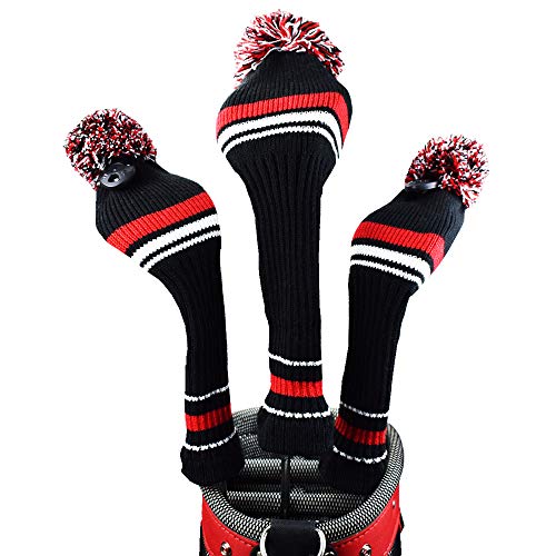 Hauni Knit Golf Club Head Covers 3 Pcs Set Driver and Fairway HeadCovers Fits 460cc Drivers and Hybrid(UT)，Protective Golf Club Accessories for Men Women Golfer