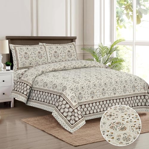 Image of King Size Cotton Bedsheet | 300 TC | 100% Cotton Flatsheet King Size with Two Pillow Covers | (254 * 274 cm, Khaki)