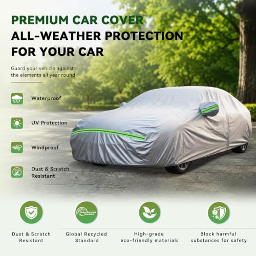 Image of AUQDD 6-Layers Premium SUV Car Cover Waterproof All Weather Weatherproof UV Sun Protection Snow Dust Storm Resistant Outdoor Exterior Custom Form-Fit Full Padded Car Cover with Straps 188 inch-200 inch K8