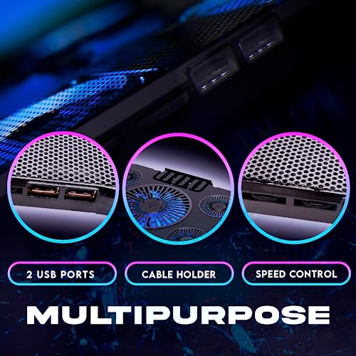 Klim Cyclone Laptop Cooling Pad With 5 Quiet Fans - New 2023 - Gaming Laptop Cooling Pad - Stable Laptop Stand With Fan - Compatible Up To 17"- 5 Year Warranty - Pc Mac Ps5 Ps4 Xbox One - Black Blue #TOP3