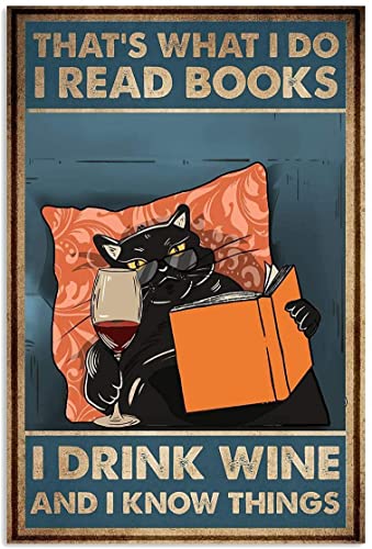 YAASIMOULE Black Cat Wine Questo è ciò che faccio Leggo libri Bevo vino Ritratto Poster Arte murale