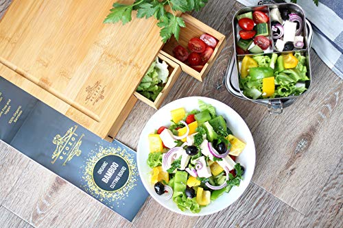 ecozoi EXTRA LARGE Bamboo Cutting Board with 4 Bamboo Drawer ORGANIZER TRAYS | Kitchen Cutting Boards, Chopping Boards, Butcher Block | ERGONOMIC Cutting Board with Storage | REDESIGNED FOR STURDINESS - Thumbnail 4