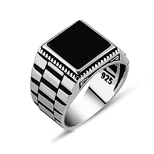 Chimoda Mens Solitaire Silver Rings 925 Sterling Men's Jewelry with Black Onyx Stone (12)