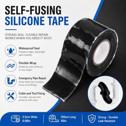 Image of Black Seal Self-Fusing Silicone Repair Tape, Waterproof Pipe Sealing, Stretch-Resistant Tape Weatherproof Self Fusing Sealing Tape for Emergency Pipeline Repair /Cable Bandage /Tool Fixing