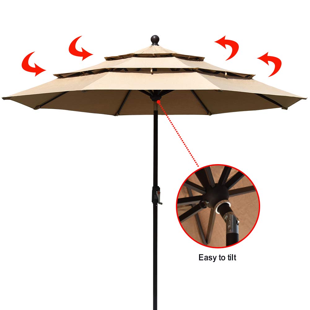Amazon Com Eliteshade Sunbrella 9ft 3 Tiers Market Umbrella Patio Outdoor Table Umbrella With Ventilation And 5 Years Non Fading Top Heather Beige Garden Outdoor