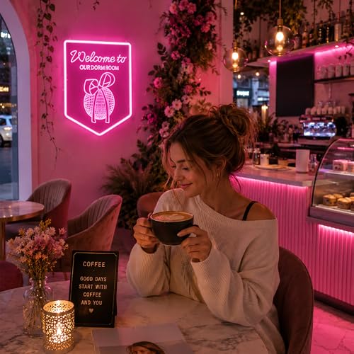 Image of Pink Neon Sign Led Neon Lights Signs for Wall Decor USB Powered Led Signs for Room Decoration-Dormroom Bow