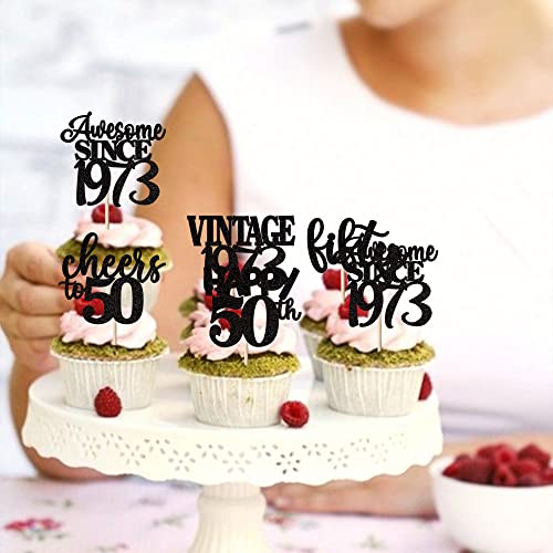 30 Pack Vintage 1973 Cupcake Toppers Glitter Happy 50Th Thirty Awesome Since 1973 Cupcake Picks 50 Fabulous Cake Decorations For 50Th Birthday Wedding Anniversary Party Supplies Black #TOP5