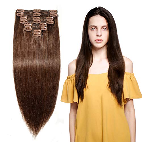 Double Weft 100% Remy Human Hair Clip in Extensions 14''-22'' Grade 7A Quality Full Head Thick Thickened Long Soft Silky Straight 8pcs 18clips for Women Beauty (22" / 22 inch 160g,#30 Light Auburn)