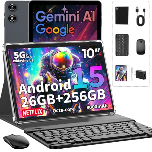 2026 Android 15 Tablet with Keyboard, 26GB+256GB+2TB Expand, 10 Inch Tablet PC with Gemini AI,...