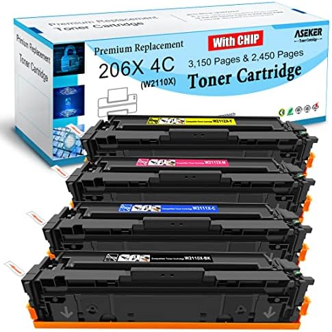 [with CHIP] Compatible 206X W2110X ( 206A W2110A ) Toner Cartridge for HP Color Laserjet Pro M255dw M255nw MFP M282nw M283fdw M283fdn Printer 3150 & 2450 Pages W2110X W2111X W2112X W2113X (BK/C/M/Y)