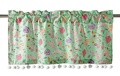 Image of Ravaiyaa - Attitude is everything Hand Printed Half Window Kitchen Curtain 100% Cotton Short Drapery Valance 40 X 18 Inch (Green Floralsemi Sheer, Rod Pocket)
