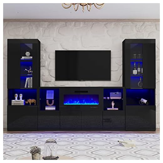 Stylish High Gloss Fireplace TV Stand Set