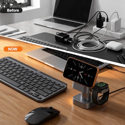 AIYUNDI 4 in 1 Wireless Charging Station for Apple Devices with Night Light, Mag-Safe Charger Stand, 15W Fast Charging for iPhone 17/16/15/14/13/12 Series, iWatch & AirPods(with USB-C Cable) - image 7