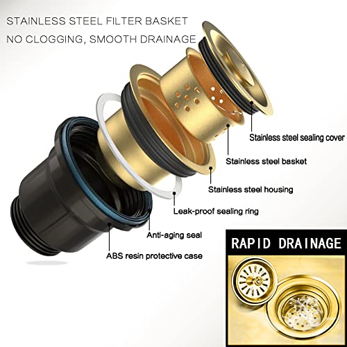 Bigyouzi 12In Round Gold Kitchen Sink 304 Stainless Steel Countertop In Bar Sinks Single Bowl Rv Small Sink With Drainage Set (12.5''X12.5'') #TOP4