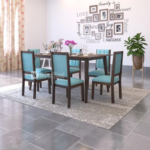Image of DRIFTINGWOOD Atlantis Solid Sheesham Wood Dining Table 6 Seater | Wooden Six Seater Dinning Table with Cushion Chairs | Dinner Table 6 Seater | Dining Room Sets | Self Assembly, Walnut Finish