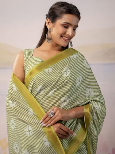 Image of Satrani Women's Silk Printed Ready To Wear Saree with Unstitched Blouse Piece