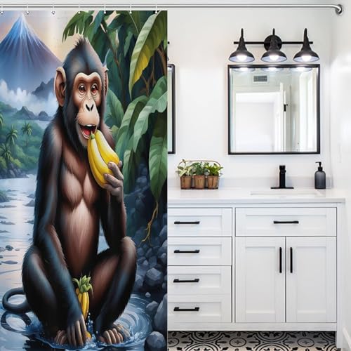 Rideau de douche singe anti éclaboussures pour sol sec 92x183cm - 5