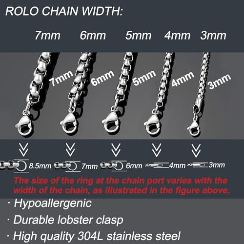 SANNYRA Silver Chain for Men - Stainless Steel Chains for Mens - Dog Tag Necklace for Pendant, 1-7mm 8-36inches Round Rolo Necklaces for Women3