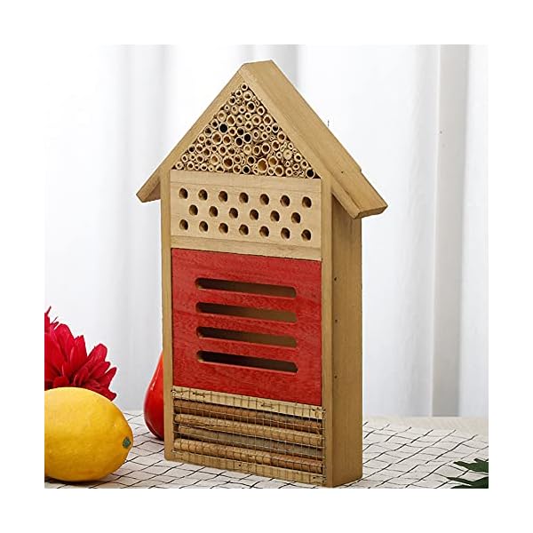 ZJJ Naturholz Insektenhotel 25x35x4cm Insektenbestäuber Haus Unterschlupf Bambus Nistplatz Hängender Garten Nistkasten… – Bild 6