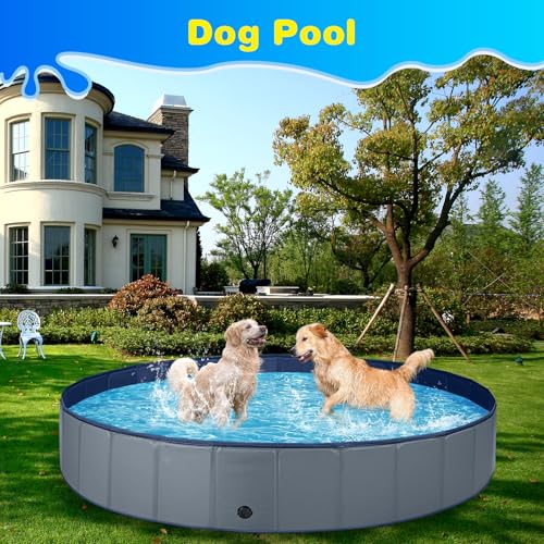 Image of Jecoo Dog Pool for Large Dogs Kiddie Pool Hard Plastic Foldable Dog Bathing Tub Portable Outside Kids Swimming for Pets and Dogs Outdoor Backyard